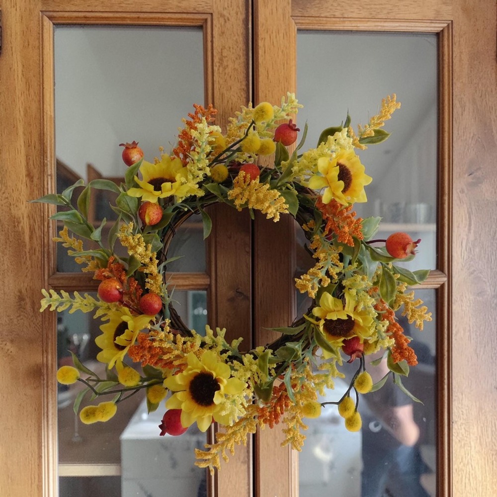 Mini Sunflower‎ Grapevine Wreath, Year Round Cabinet Decor